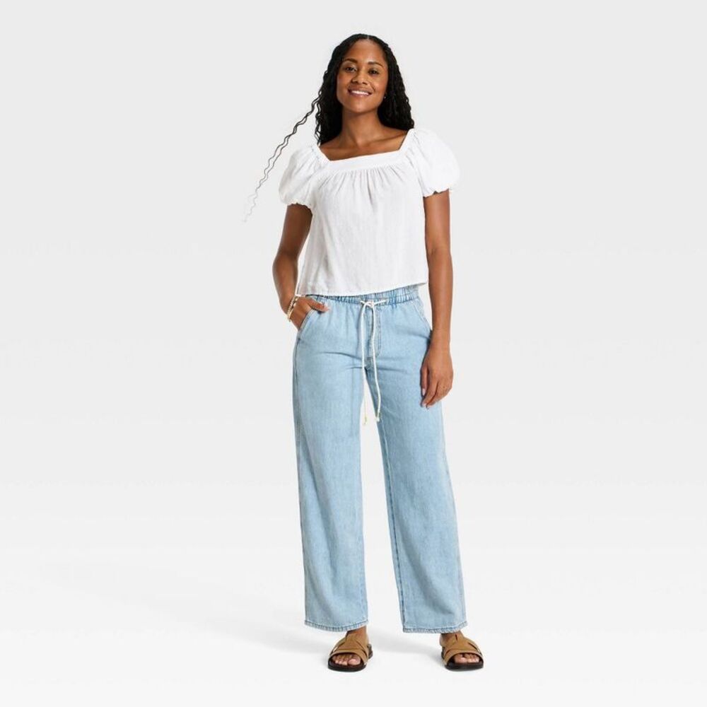 Women'S Mid-Rise Straight Leg Relaxed Fit Beach Pants - Light Wash S - Picture 3 of 3
